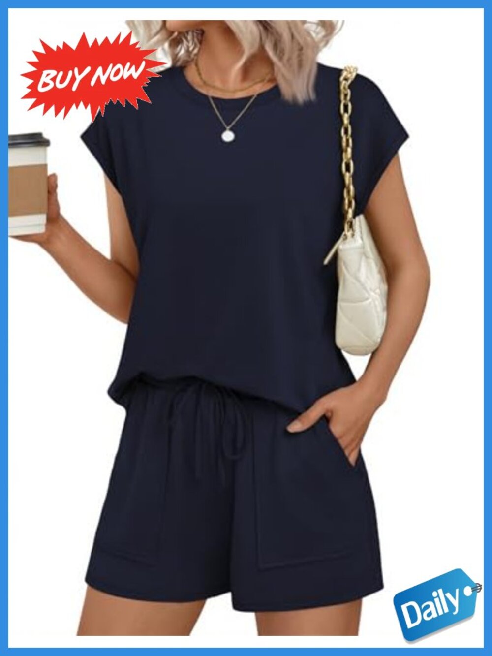 Women's 2 Piece Lounge Short Set with Pockets